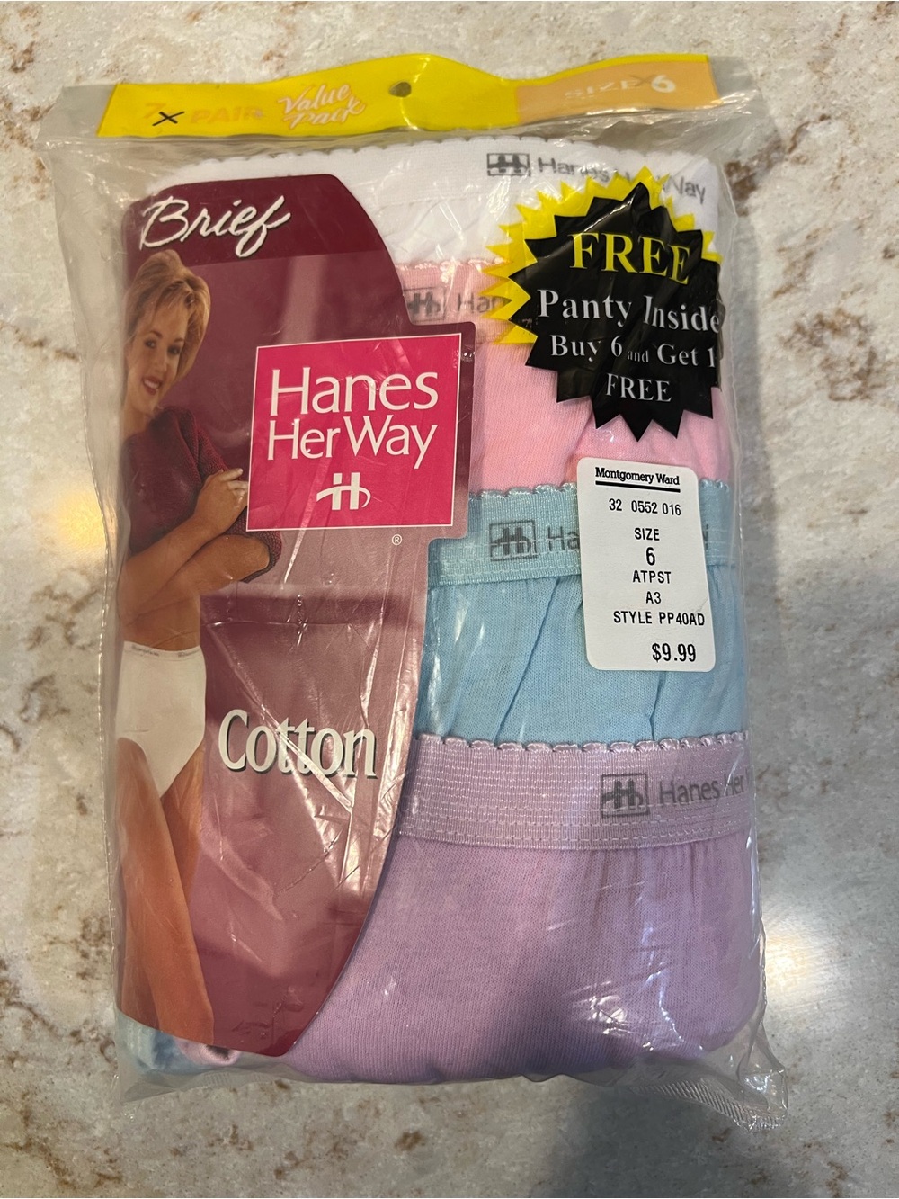 Vintage Hanes Her Way Women's Cotton Briefs - Pink, Blue, Lavender (4 Pack)